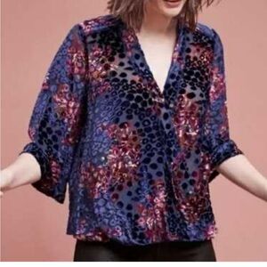 Floreat Anthropologie Japonica floral print velvet burnout wrap blouse.Worn once